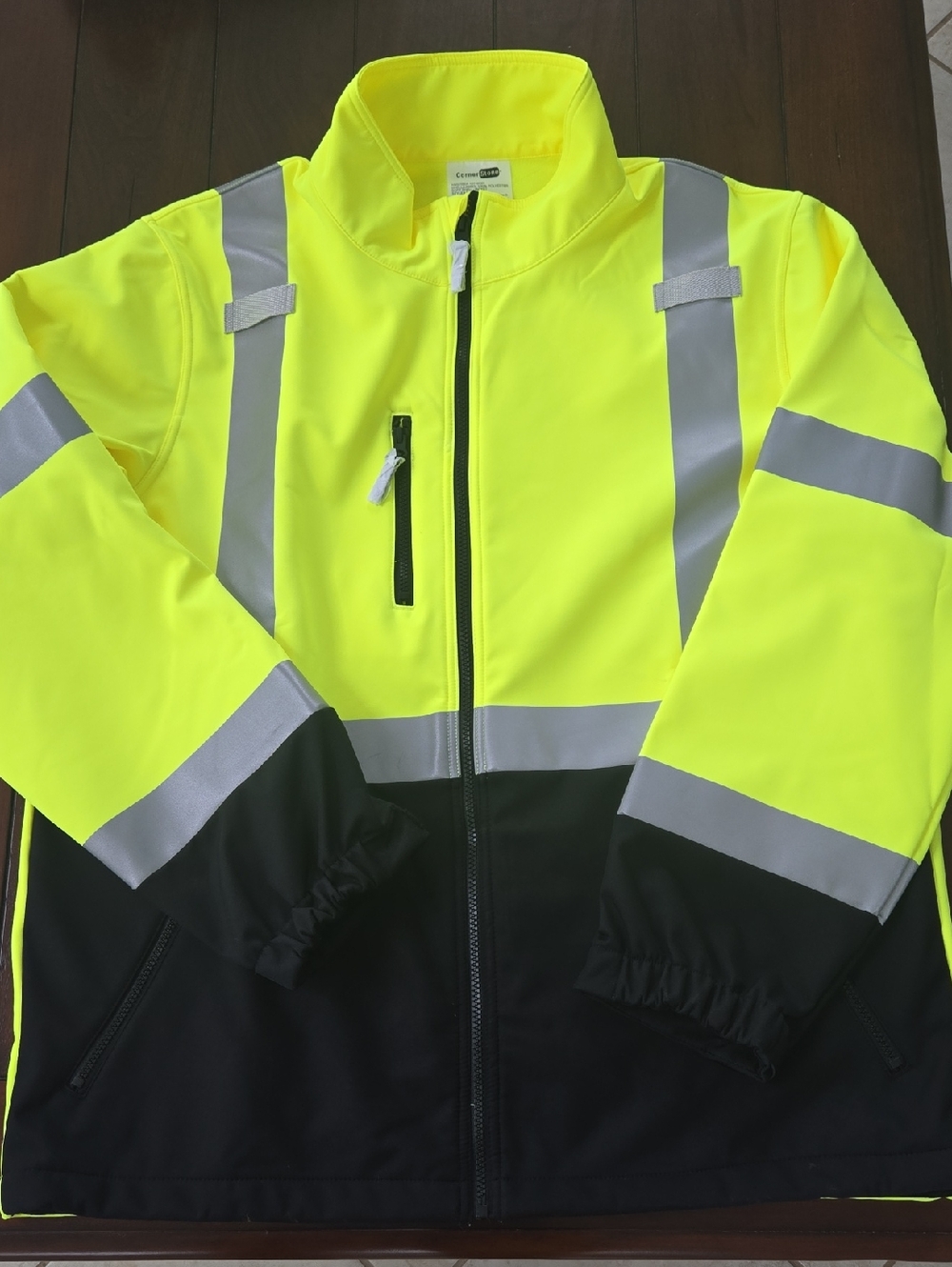 High-Visibility Yellow & Black Safety Jacket with Reflective Stripes